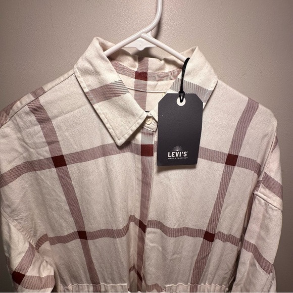 NWT Levi's Made&Crafted WINTER KAFTAN OffWhite Cherry Plaid Heavy Tiered Lined S - Picture 5 of 16